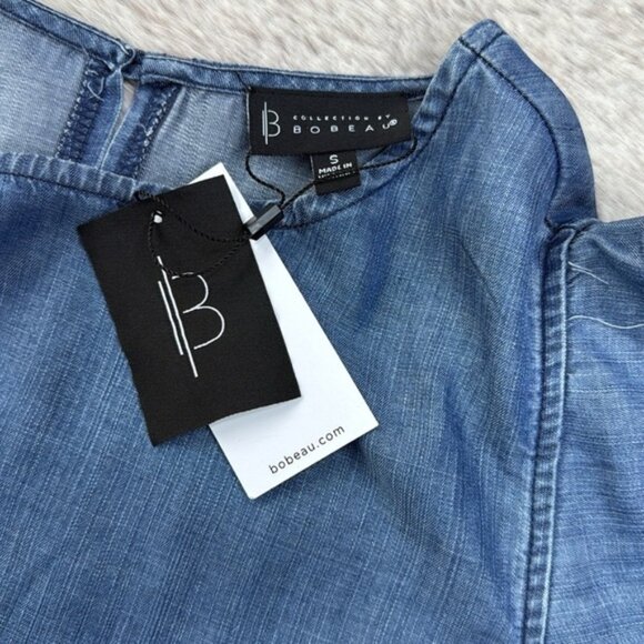 Bobeau Blue Denim Top with Frayed Sleeves - Picture 4 of 8